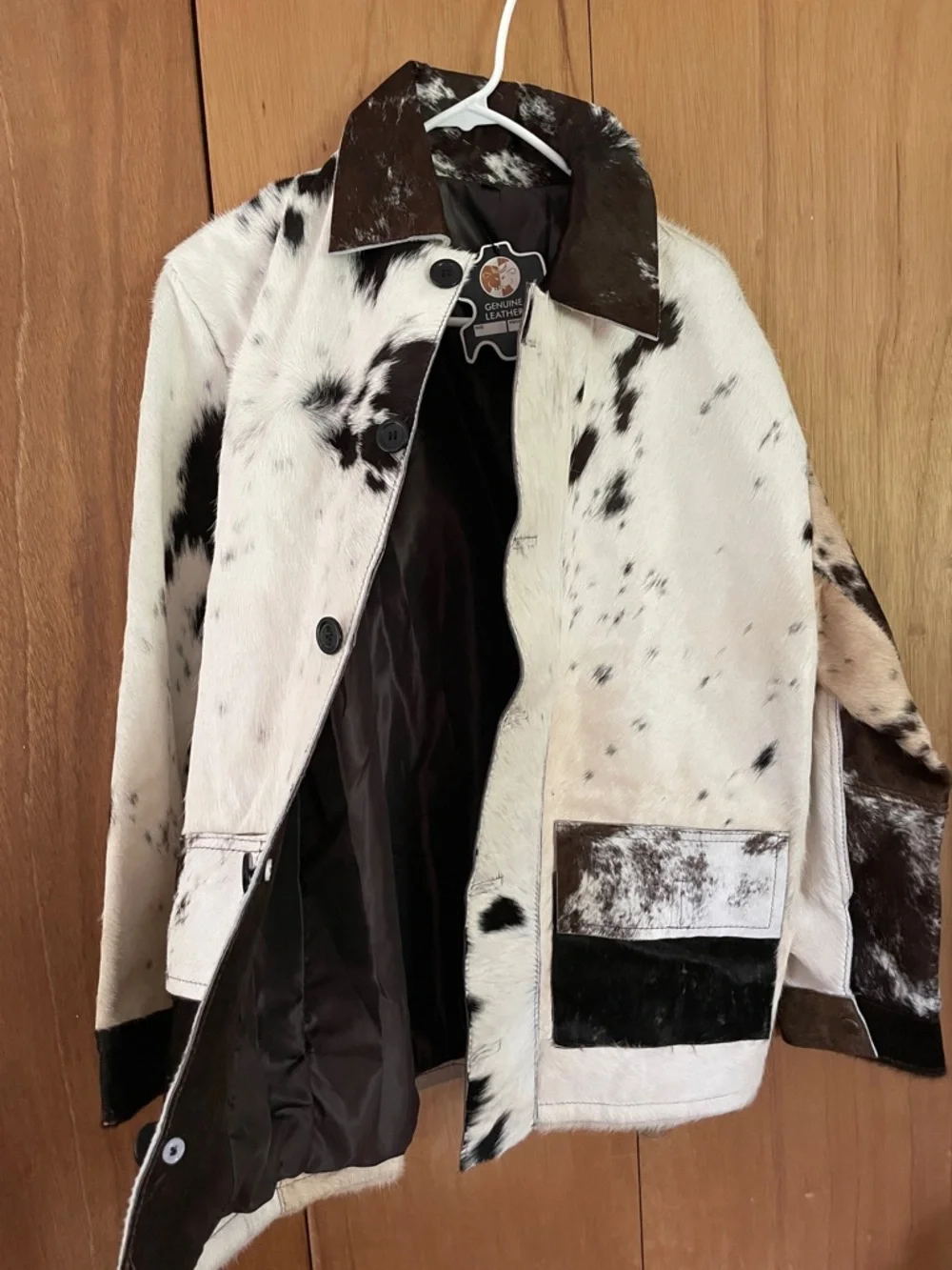 Genuine Leather Cowhide Jacket with Brown and White Spotting - Picture 10 of 10